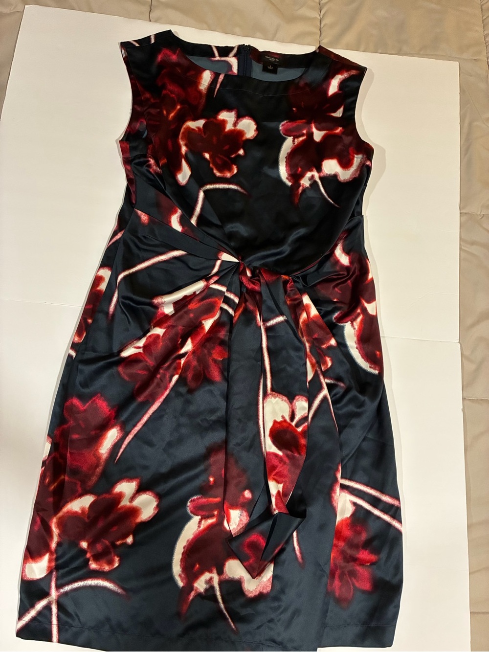 Ann Taylor Navy Midi Dress with Red Floral Print